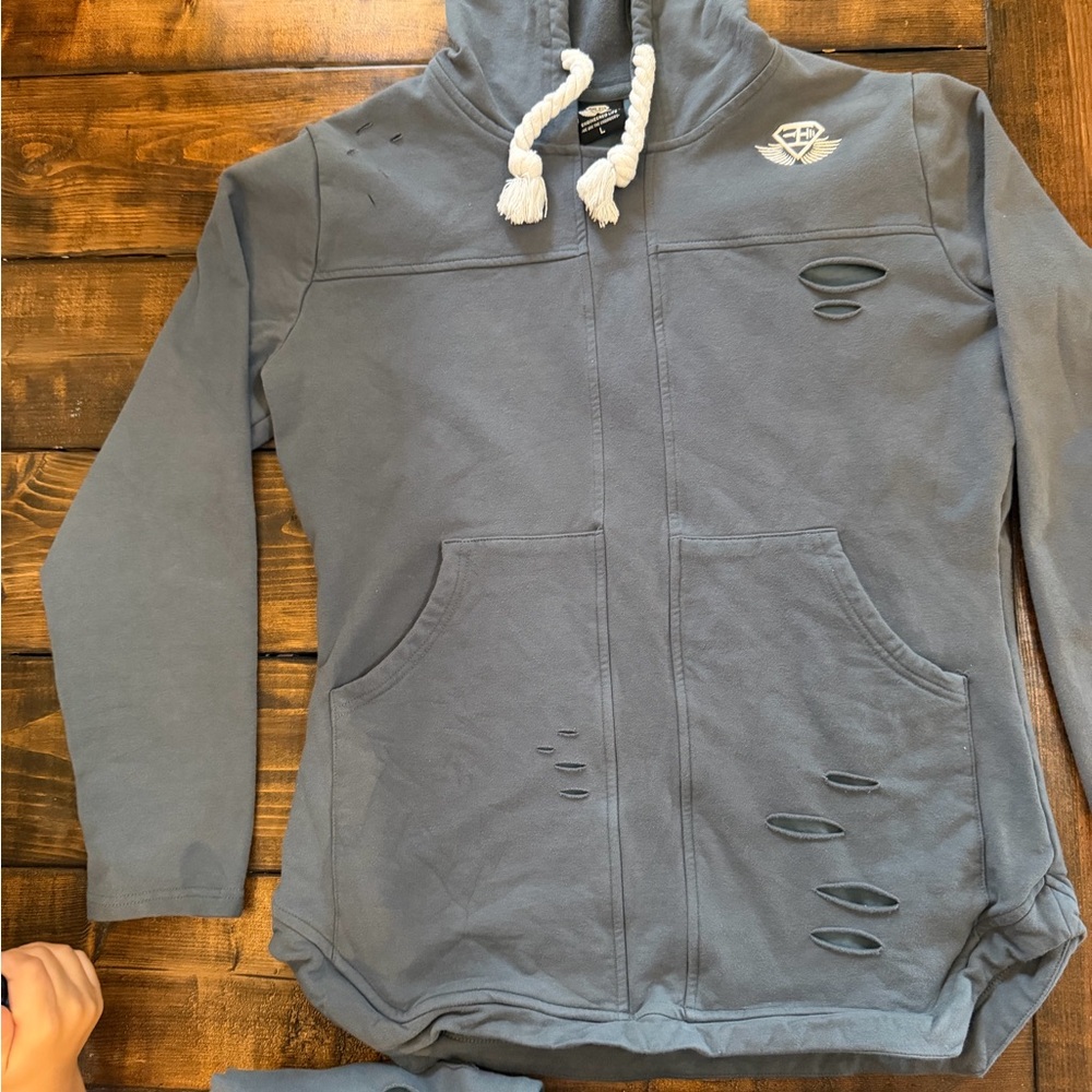 Men's Blue Hoodie with Distressed Design
